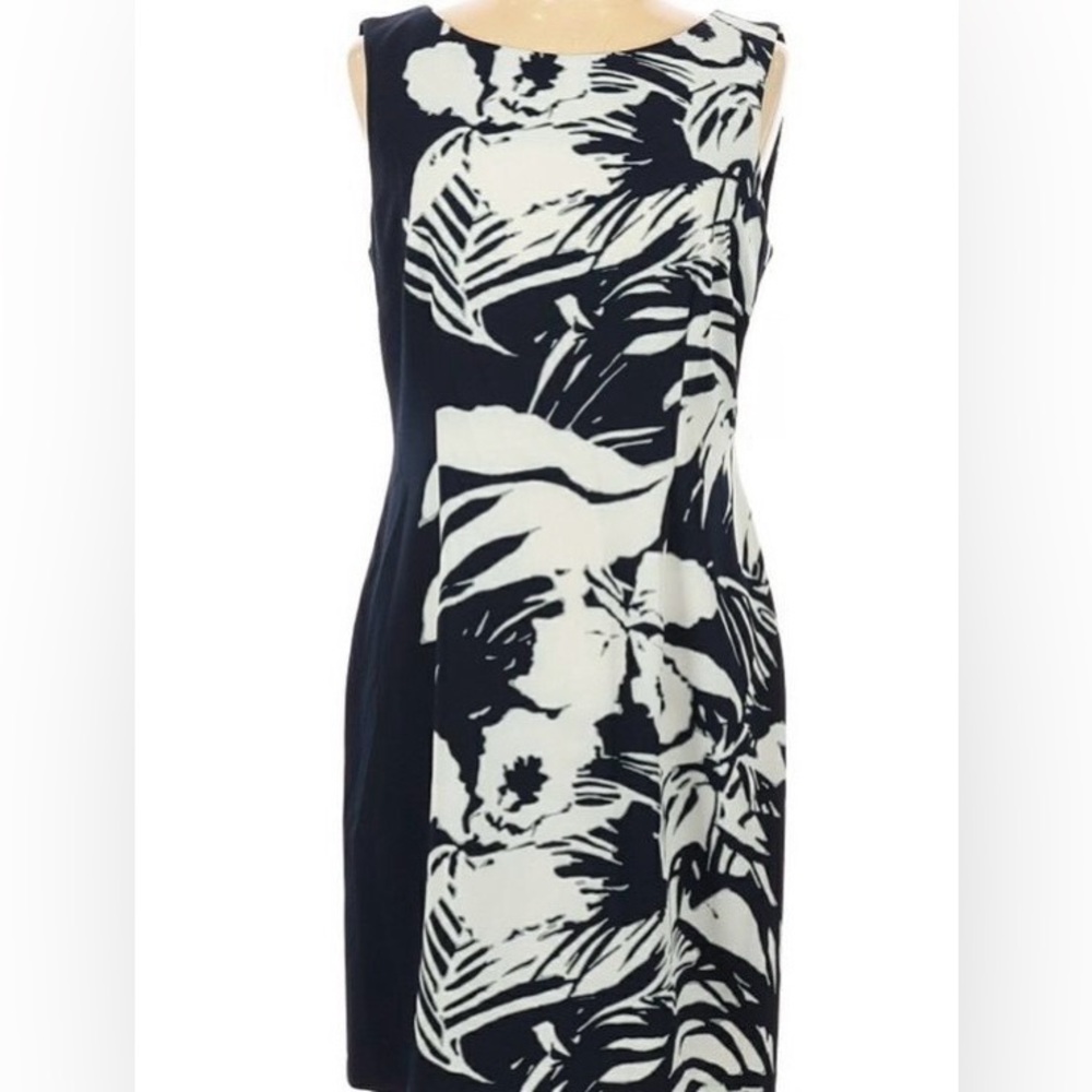 Connected Apparel Sleeveless Floral Black White Sheath Dress Women’s Size 10